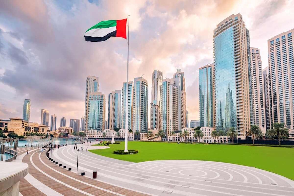 Dubai Skyline with UAE Flag